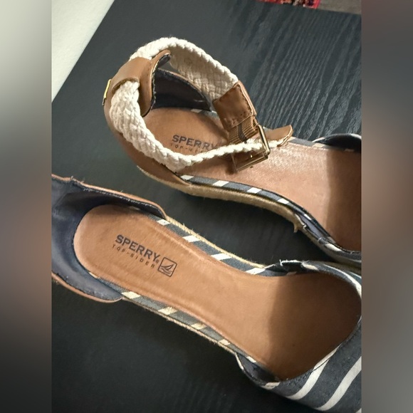 Sperry Top-Sider Espadrille Valencia Wedge Canvas Blue Stripe Womens 8.5M - Picture 6 of 7